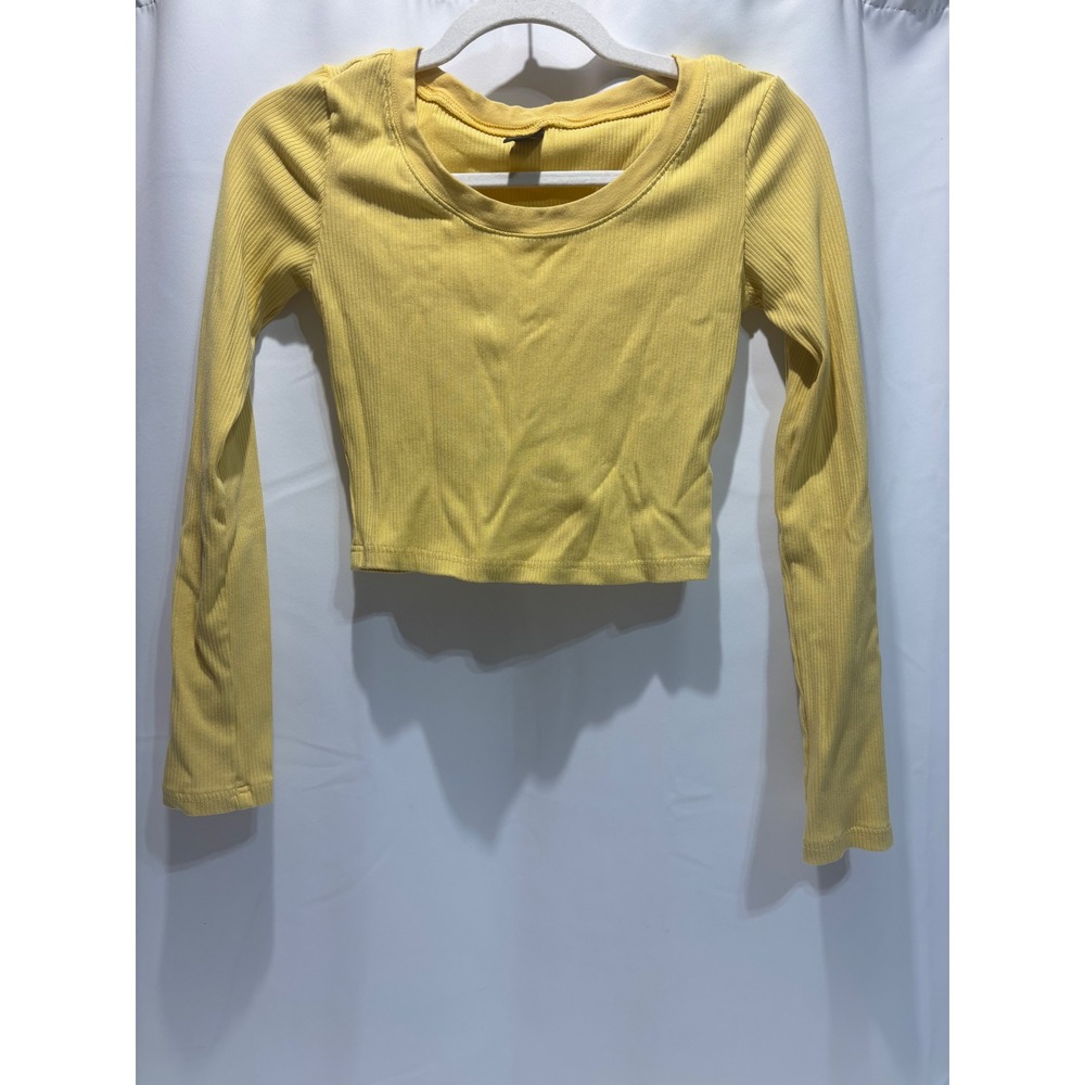 Dazy Ribbed Crop Top Size S Yellow Long Sleeve Scoop Neck fitted